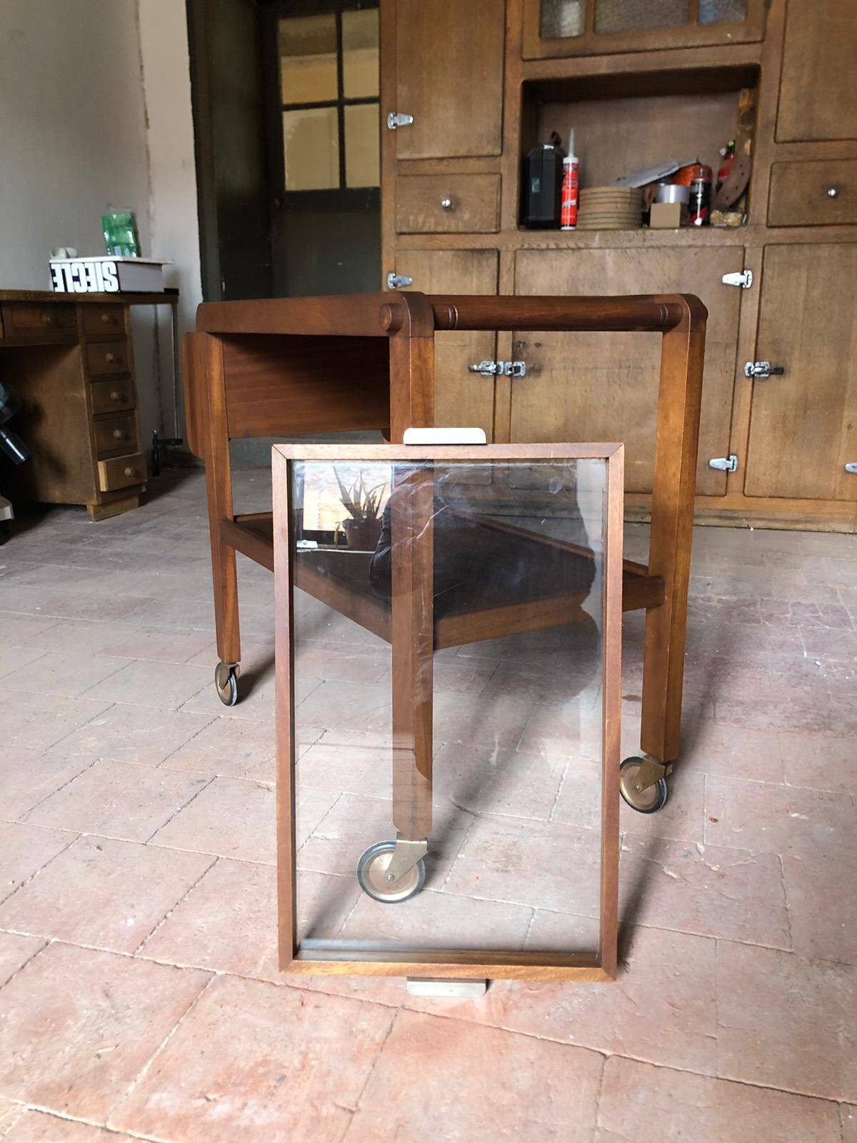 Vintage wooden trolley, vintage design trolley, rolling furniture, servant