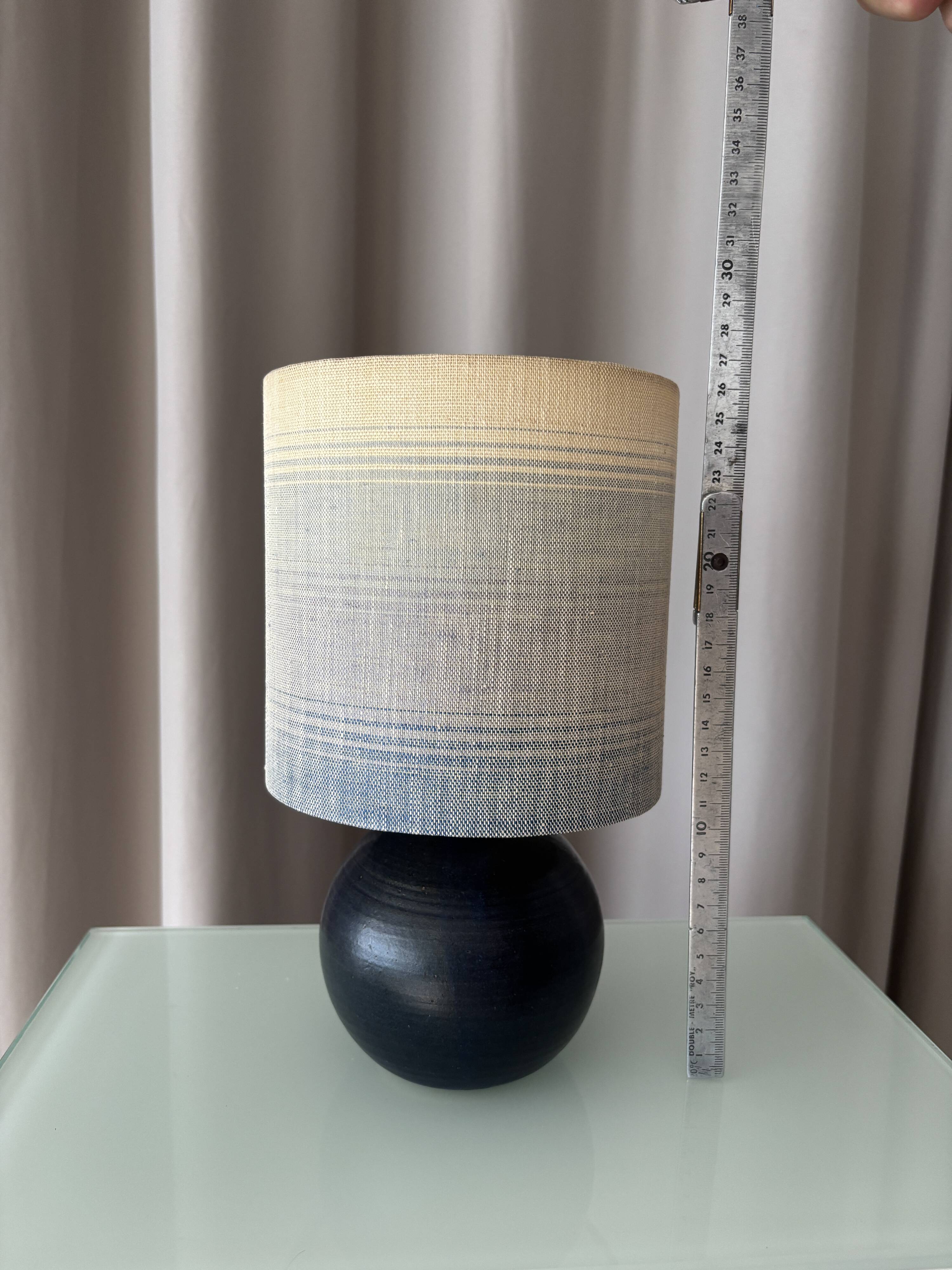 Vintage Mid-Century Studio Pottery Table Lamp – Signed JM – Blue Stoneware