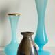 3 VASES Bleu Océan Grès et Verre OPALIN Vintage