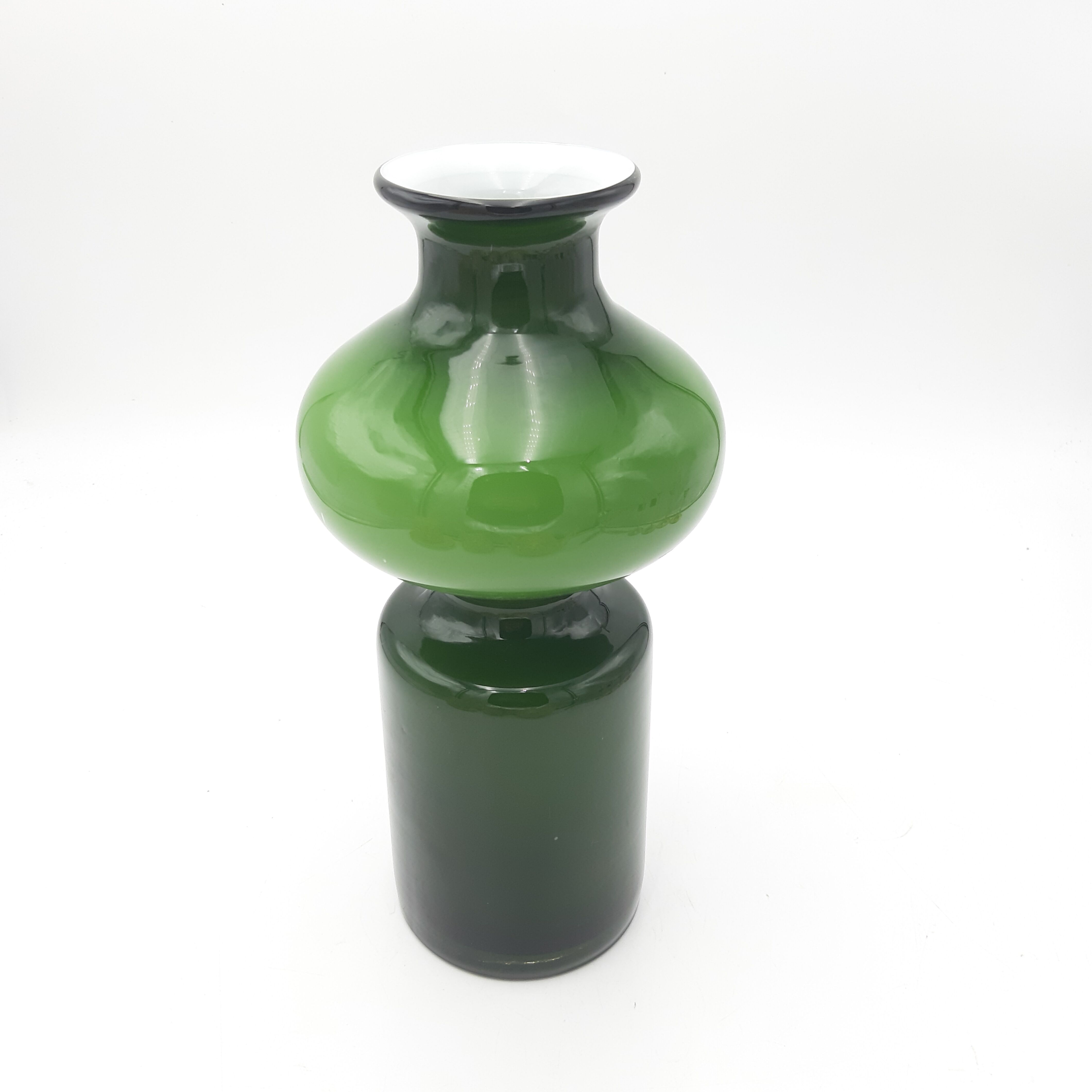 Scandinavian vase green and opaline white