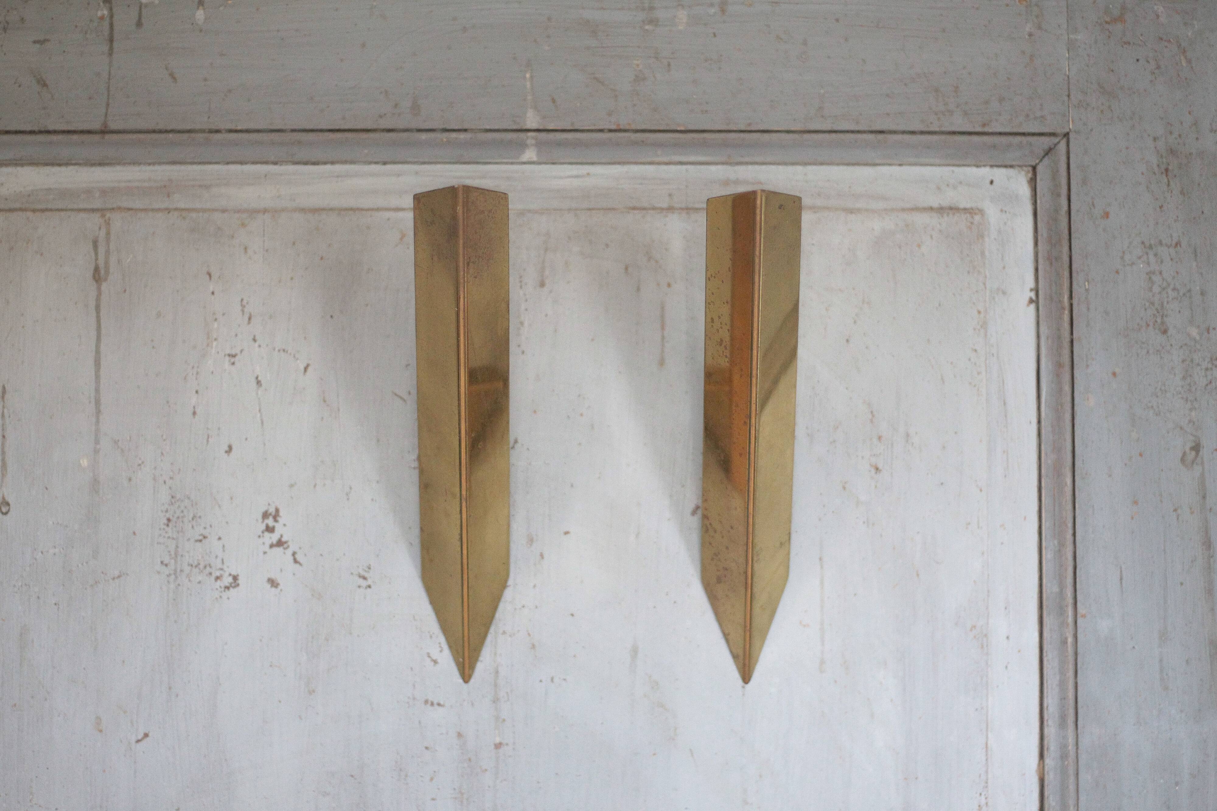 Vintage J.T. Kalmar wall sconces, brass wall lights, modernist.