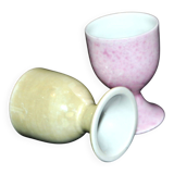 Set of 2 vintage pastel porcelain egg cups - yellow and iridescent pink