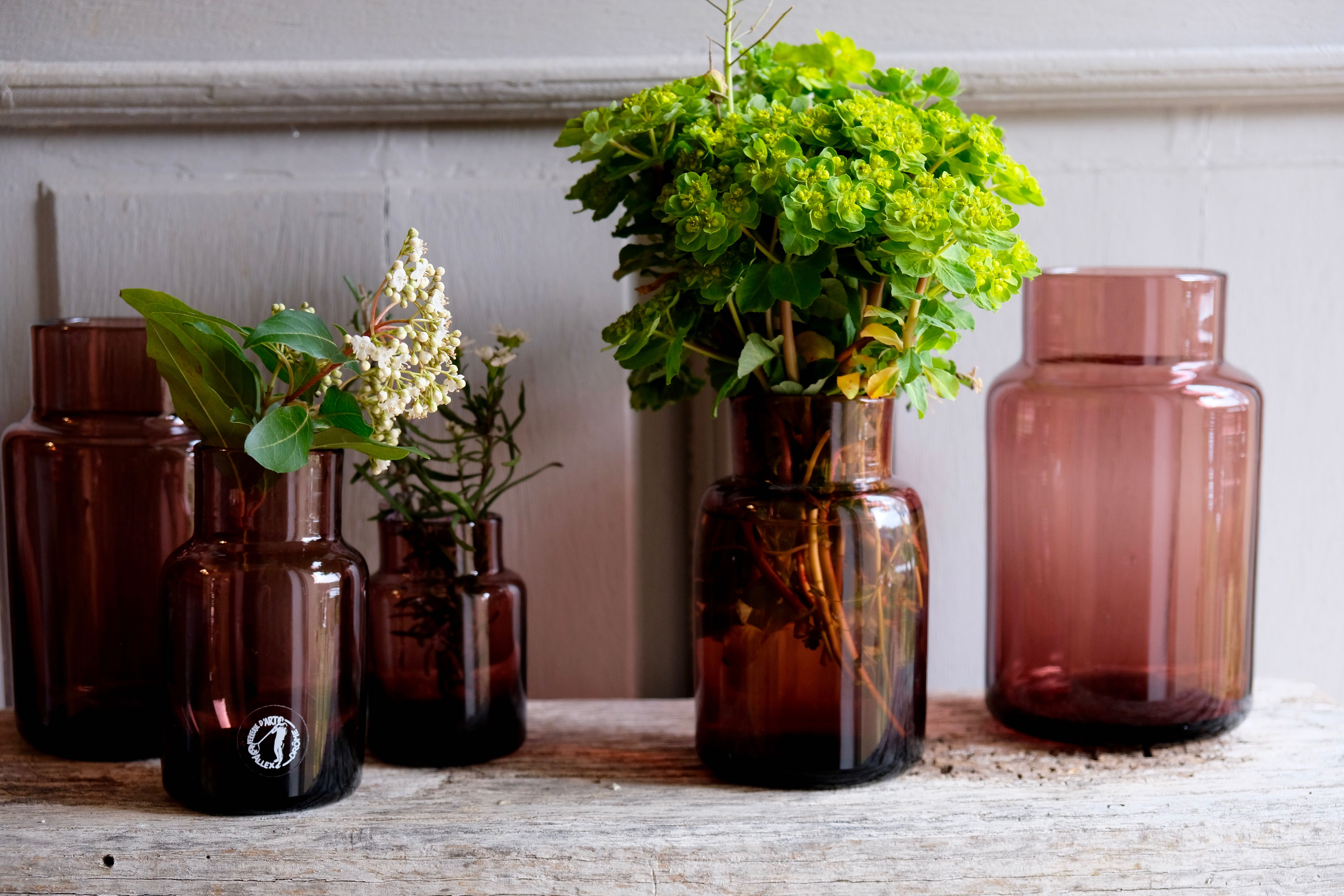 Set 5 vases in blown glass art glass ALLEX, Drôme