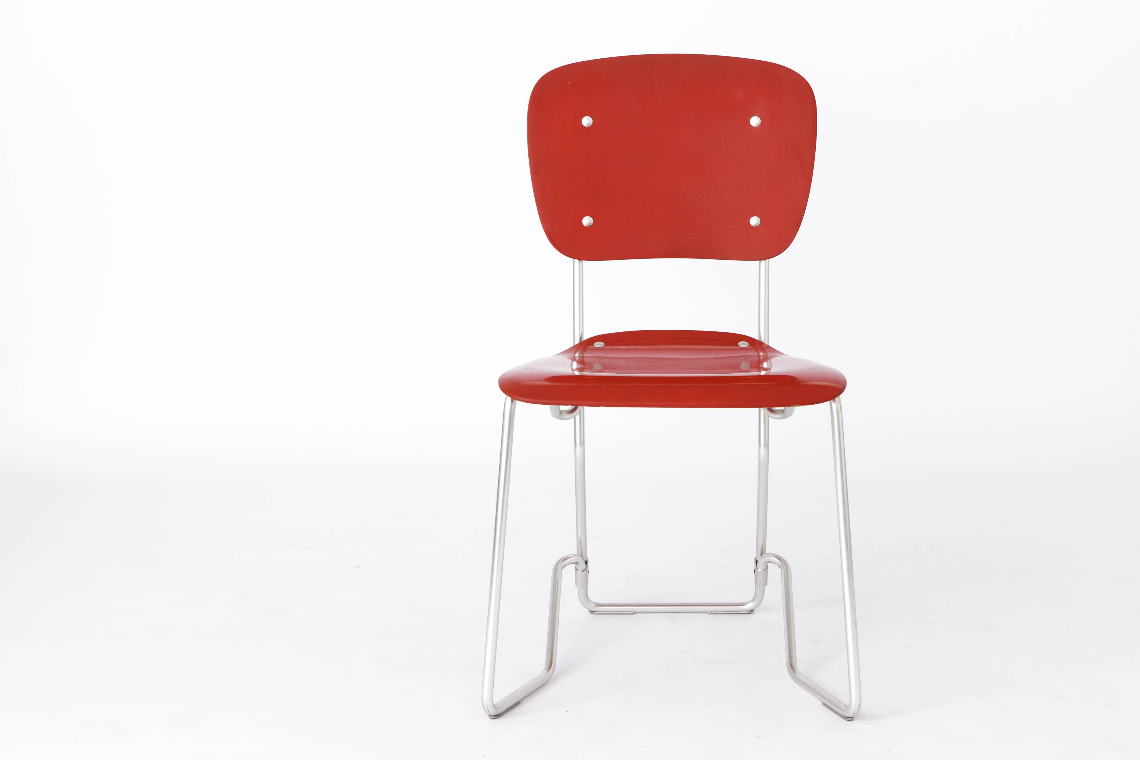 Ensemble de 4 chaises empilables d'Armin Wirth, modèle Aluflex, 1951 Allemagne