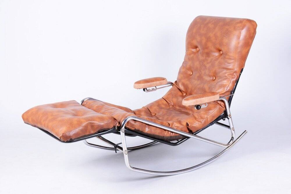 Mid-Century Rocking Reclining Armchair in Chrome by Lama, France, 1960s
