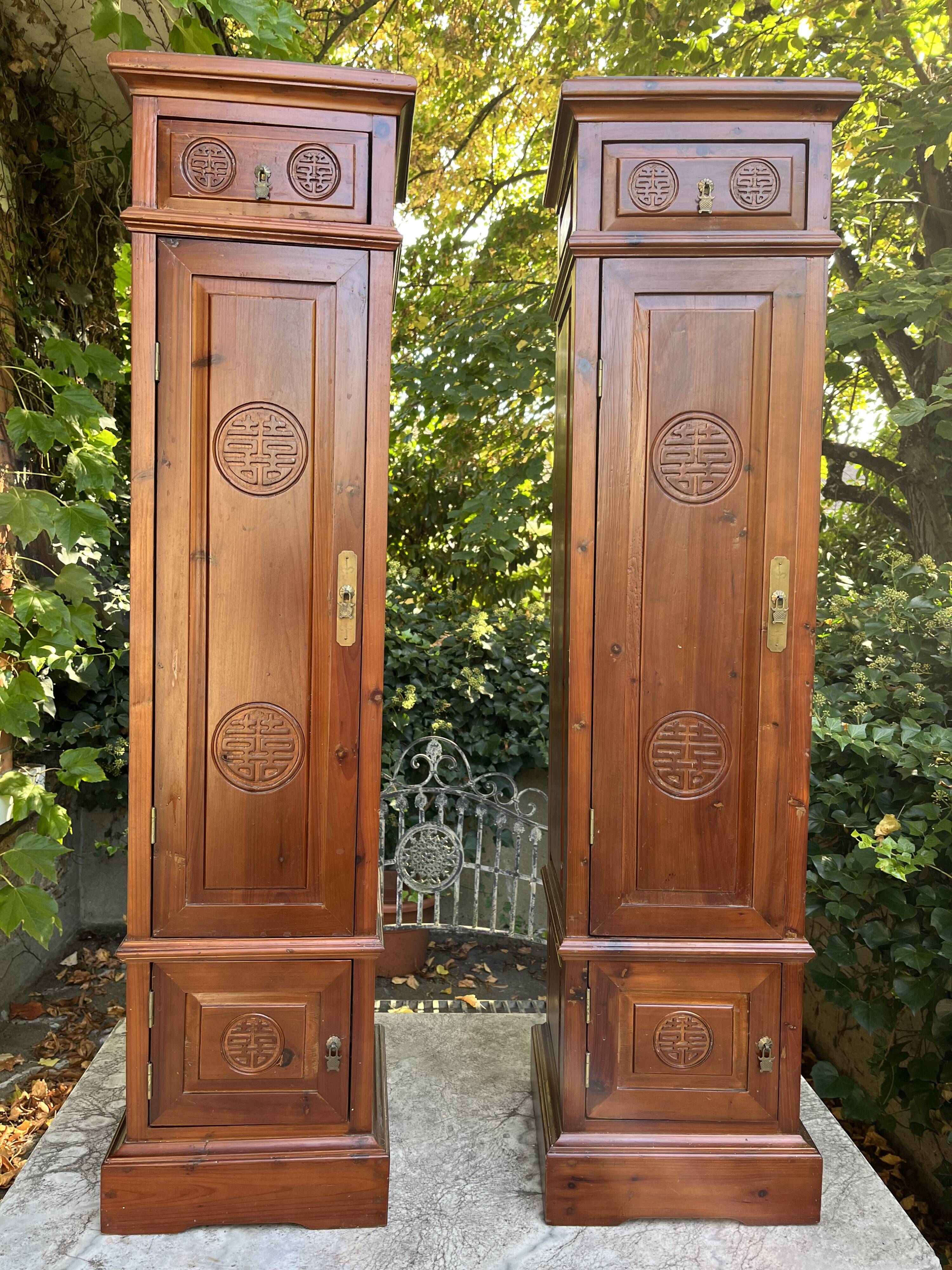Pair of exotic wood storage columns - China