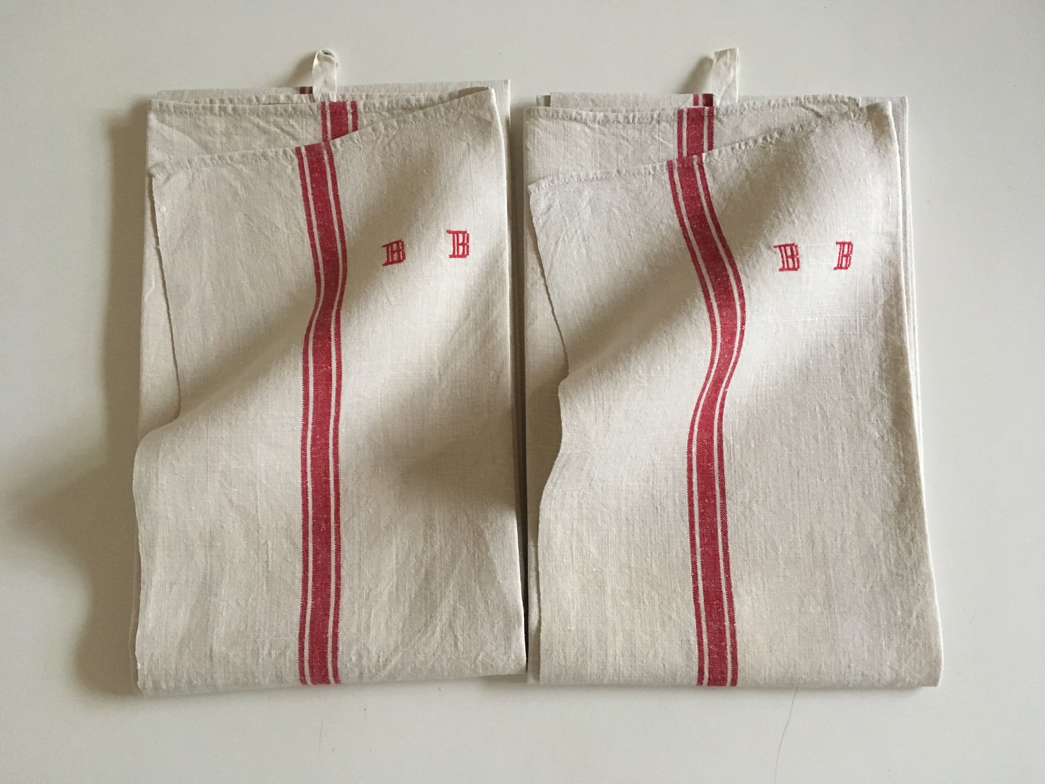 Pair of dishcloths linen monograms old