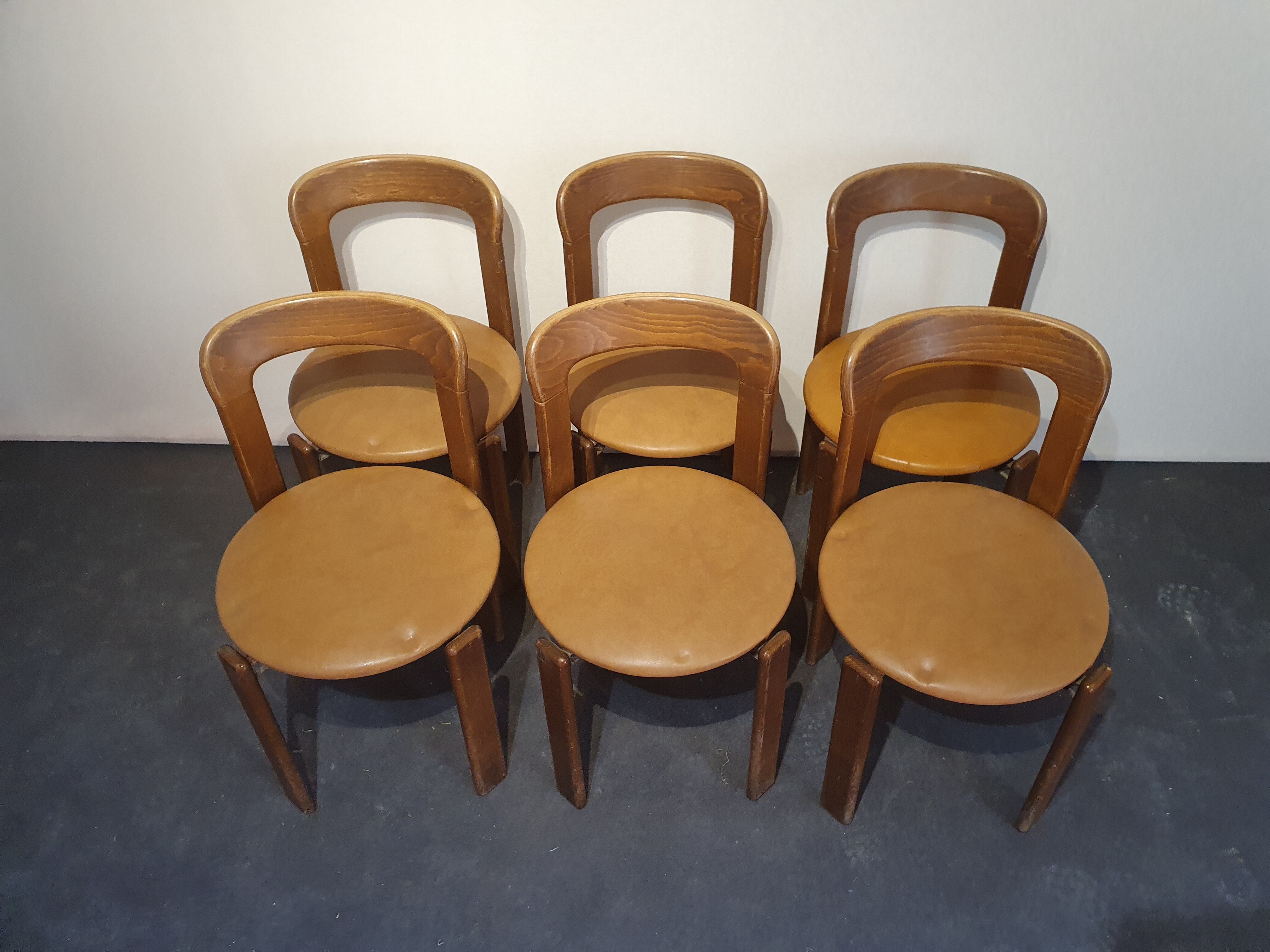 6 chairs by Bruno Rey, edited by Dietiker and manufactured by the workshop "Stuhl aus Stein am Rhein"