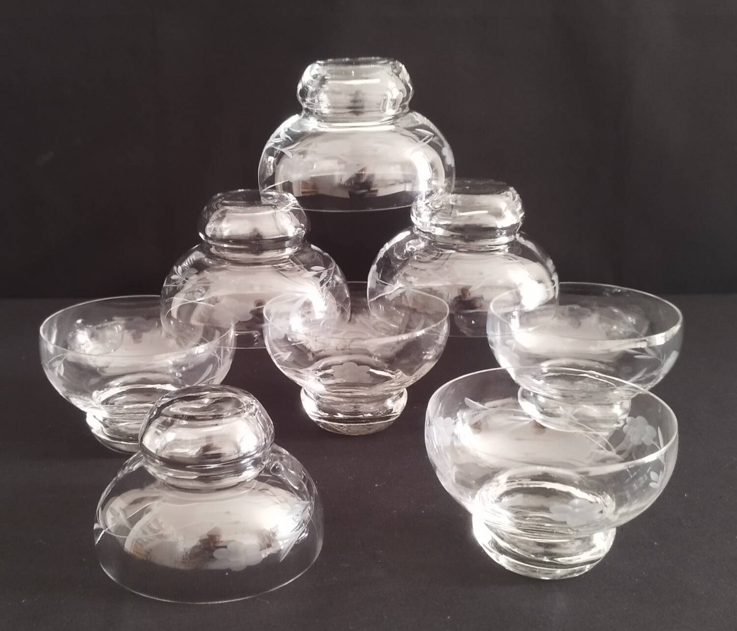 Vintage Engraved Crystal Champagne Glasses