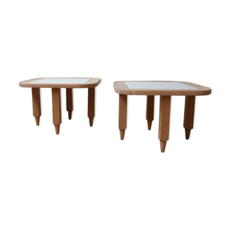 Guillerme et Chambron Marble and Oak Side Tables (2)