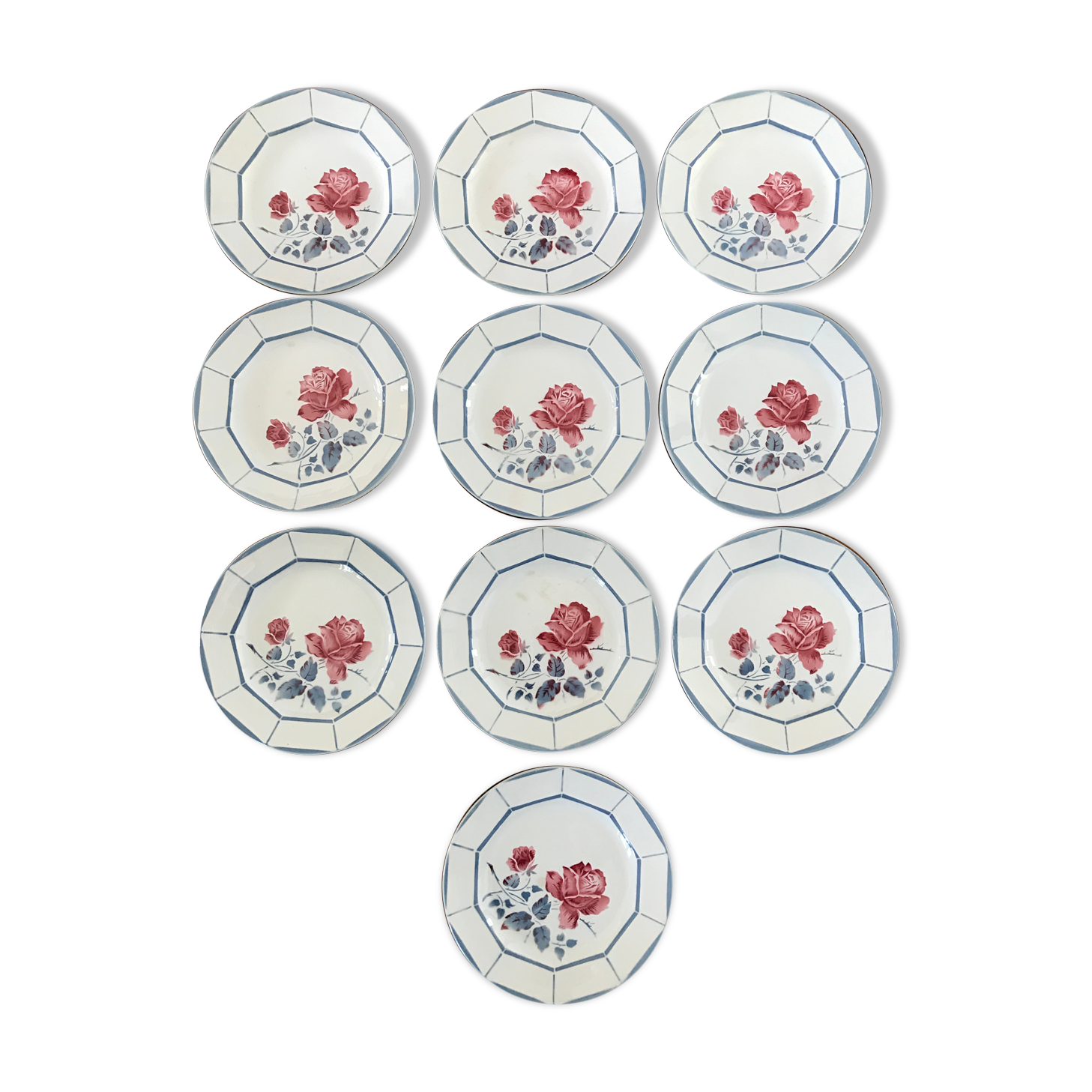 Series of 10 Digoin and Sarreguemines dessert plates