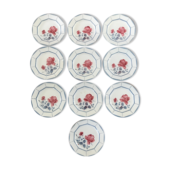 Series of 10 Digoin and Sarreguemines dessert plates