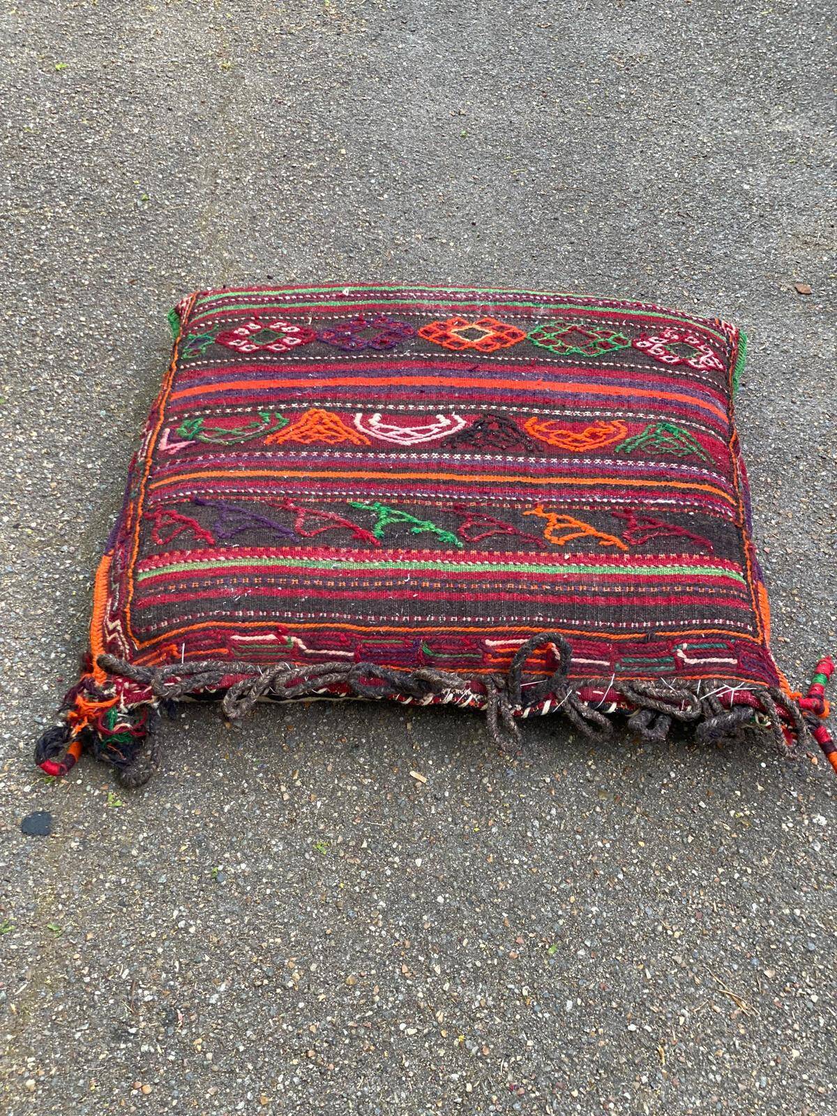 Burgundy wool Persian kilim pouf