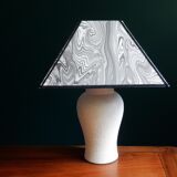 Vintage granite foot lamp and pyramid lampshade in marbled paper