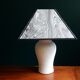 Vintage granite foot lamp and pyramid lampshade in marbled paper