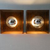 Pair of sconces in smoked Plexiglas by Jocelyne Trocmé model "disco"