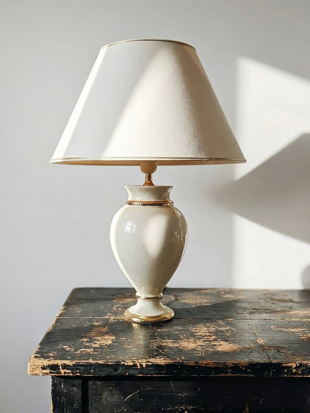 Ivory crackled earthenware lamp, in the style of vintage Le Dauphin.