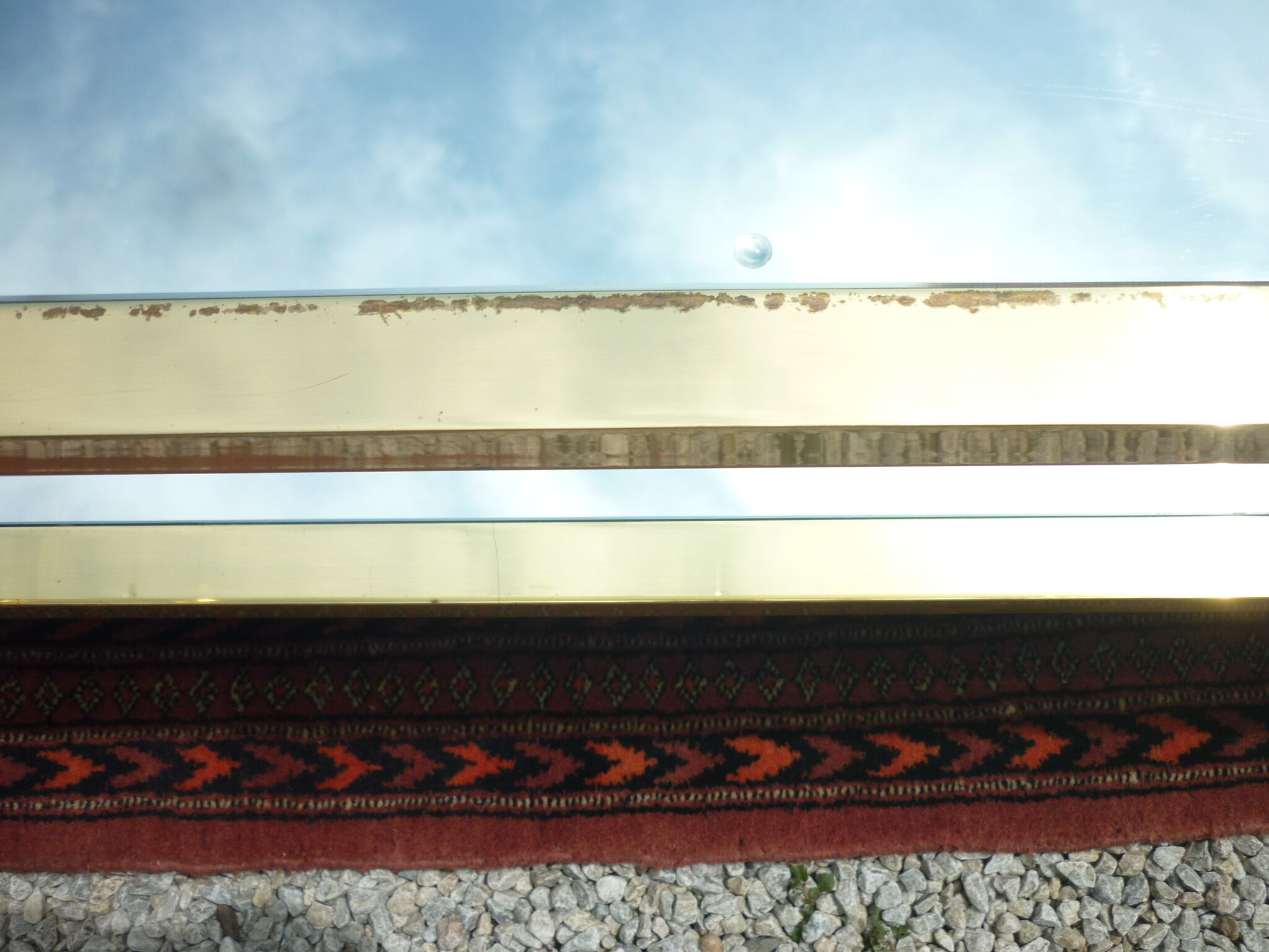 Table basse en laiton verre et miroir 1960/1970