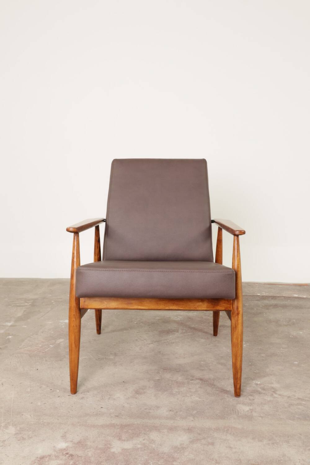 Vintage brown vegan leather armchair modern design