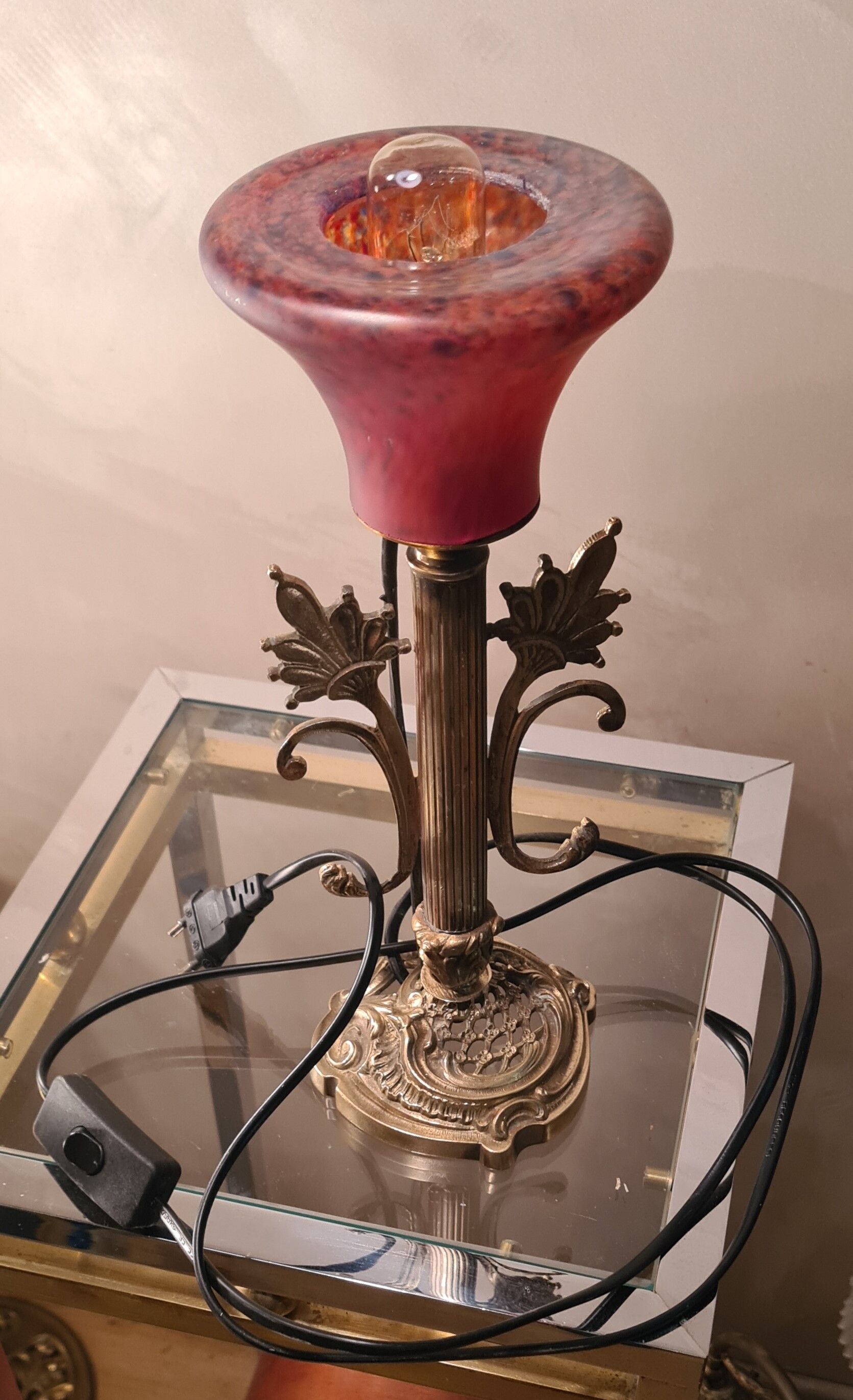 Bronze lamp and brass Art Nouveau