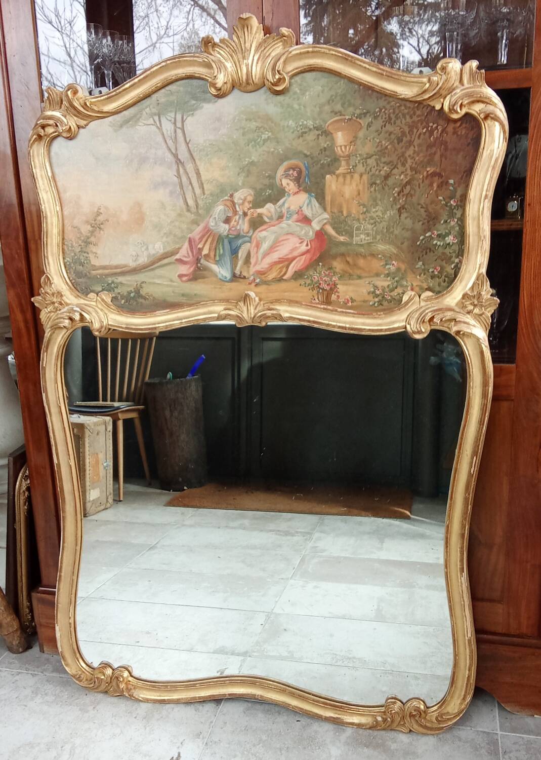 Antique Louis XV style trumeau mirror