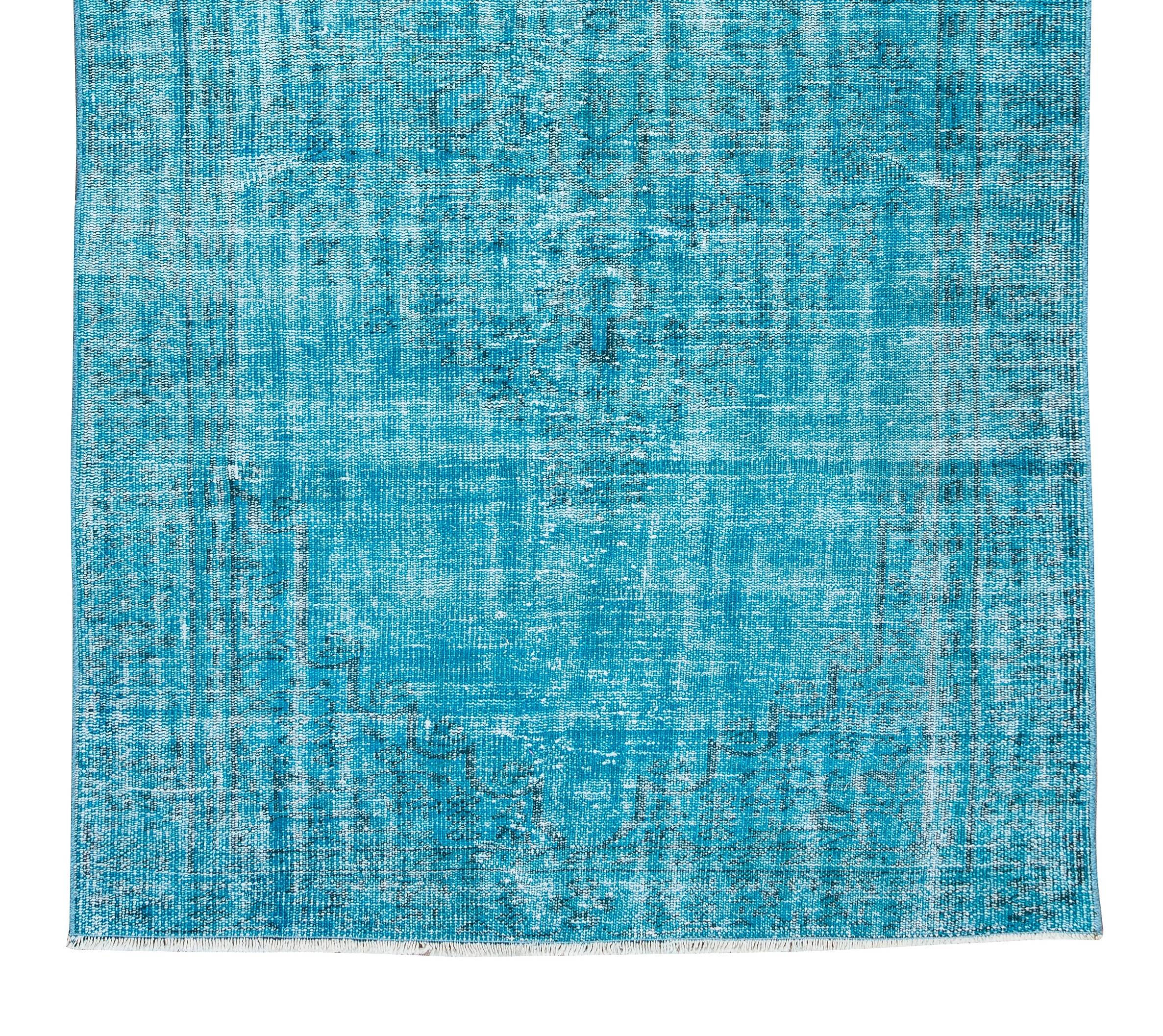 Handmade teal over-dyed rug vintage turkish carpet tek0571