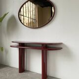 Red lacquered console and its mirror from the 80s