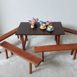 Table et chaises de poupée vintage, en bois, salon poupée Dejou