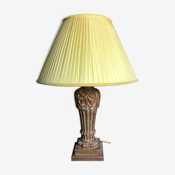 Lampe en bois et stuc à patine doré années 40