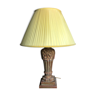 Lampe en bois et stuc à patine doré années 40