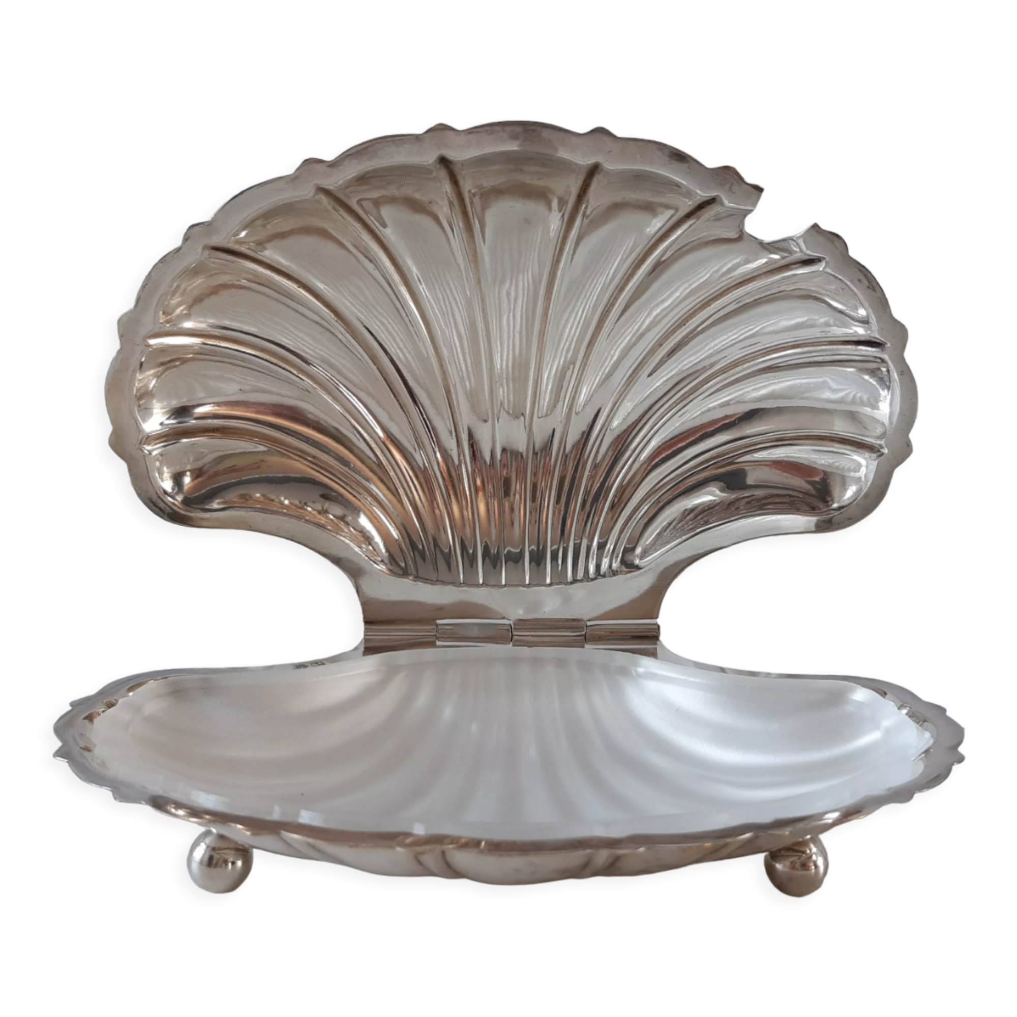 Butter dish / empty pocket shell silver metal years 40-50 hallmarked