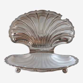 Beurrier coquillage en métal argenté années 40-50 poinçonné