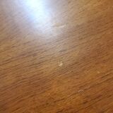 Table basse vintage ronde en teck et rotin