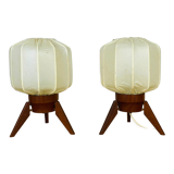 Pair of Scandinavian tripod lamps in teak 60s UFO