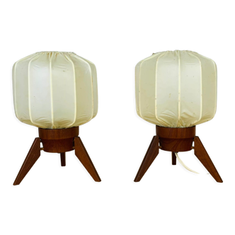 Pair of Scandinavian tripod lamps in teak 60s UFO