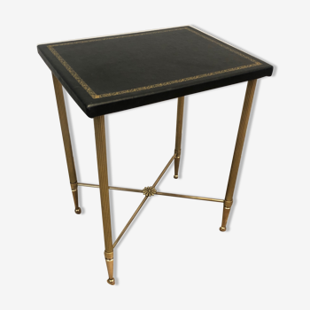 Side table in brass and leather