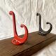 Vintage school coat rack in solid wood - 3 coat hooks in lacquered metal