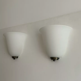 Vintage Vianne glass wall lamps, opaline and brass, Domec France 1970