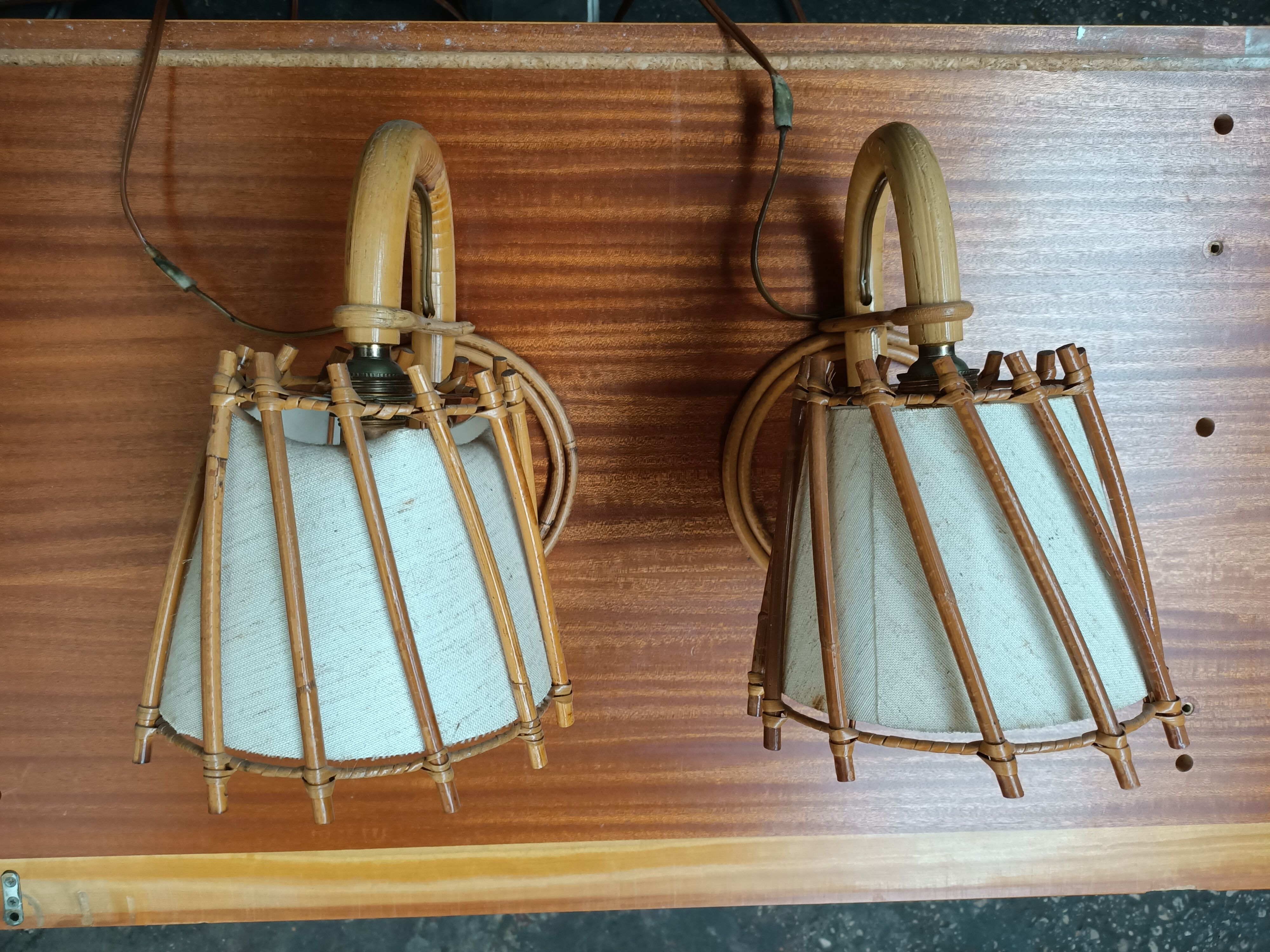 Pair of rattan wall lamps