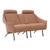 Canapé 2 places en tissu bouclé noisette, années 1950