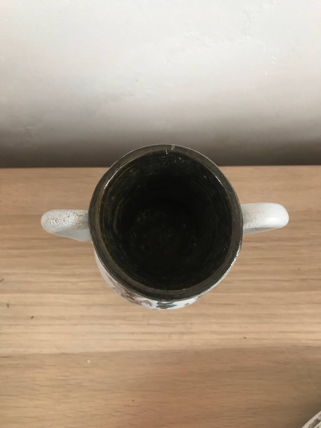 Small stoneware vase with handles and floral motifs Enameled In very good condition