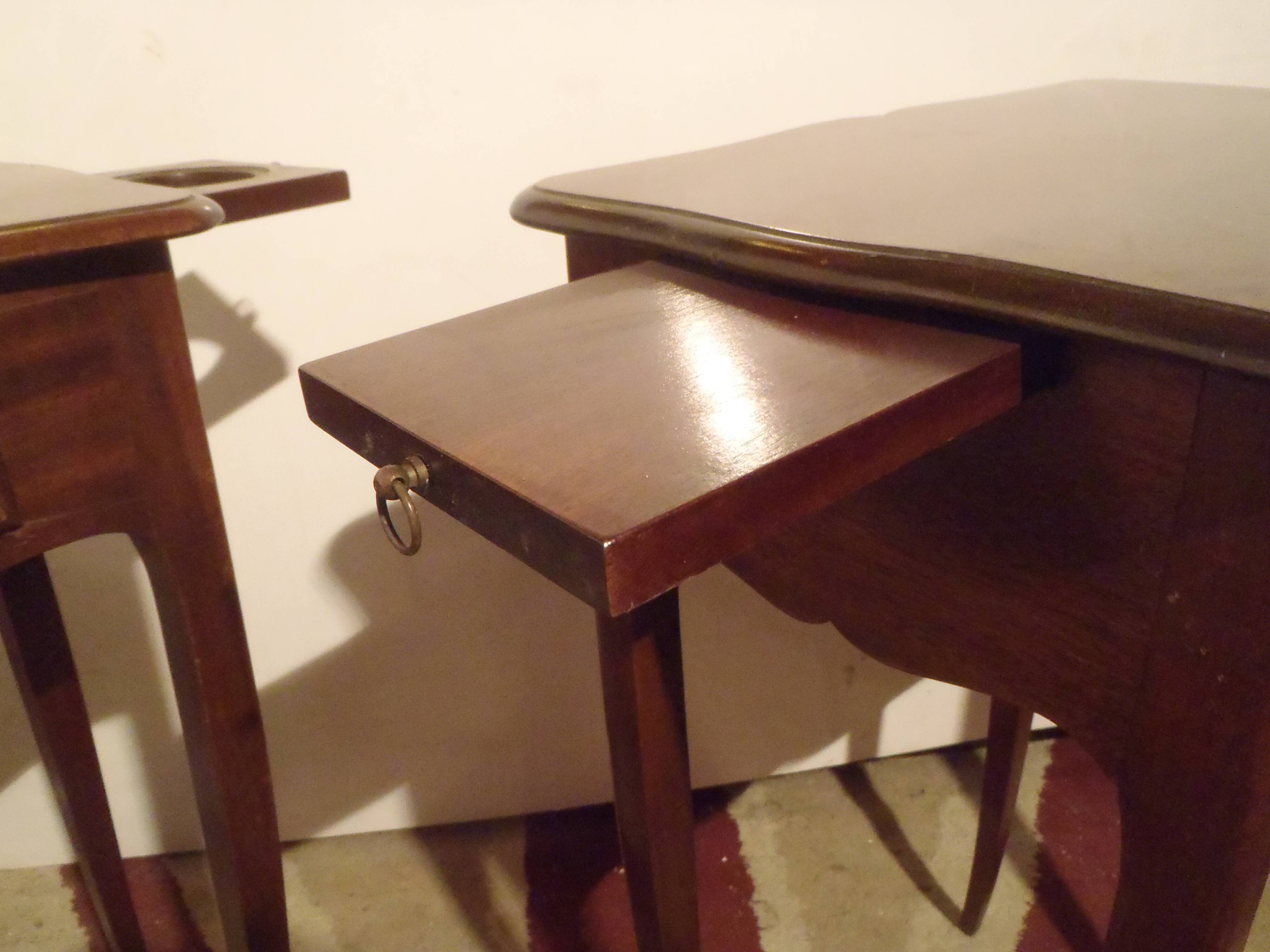 Pair of small boat cabin bedside tables / Small smoker's furniture.