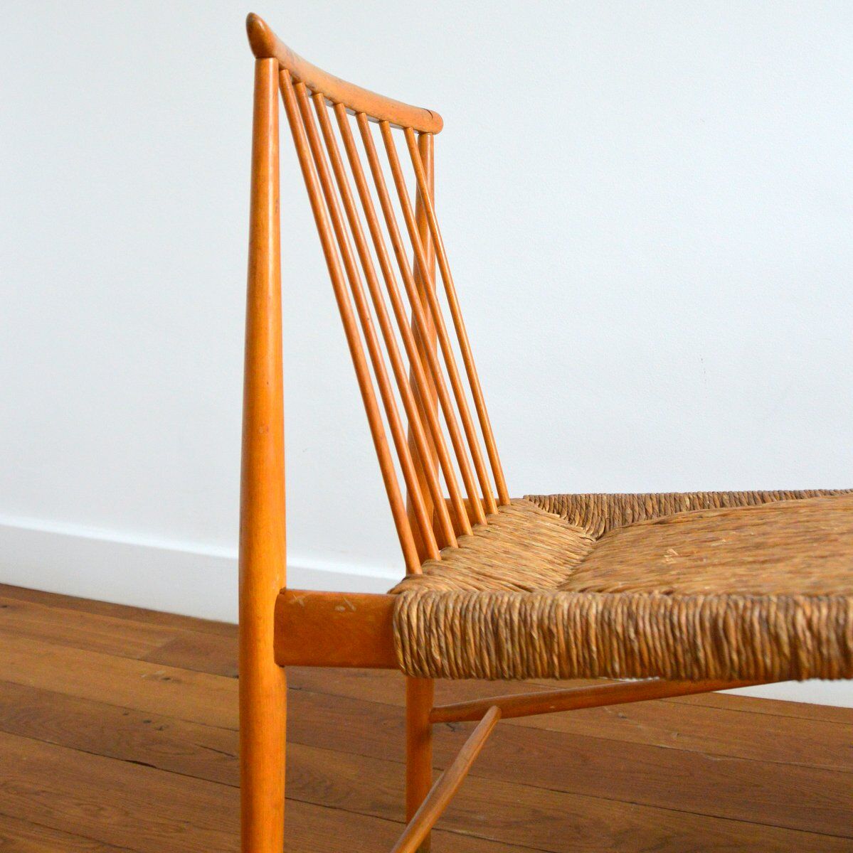 Pair of Dutch chairs wood and vintage straw 1950