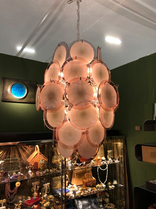 Lustre de Murano avec 42 disques de cristal design Gino Vistosi, années 1970