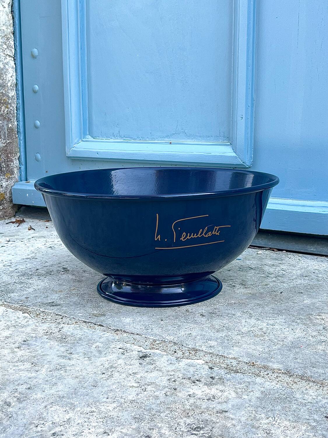 Large Nicolas Feuillatte Blue Champagne Ice Bucket Bowl, Signed