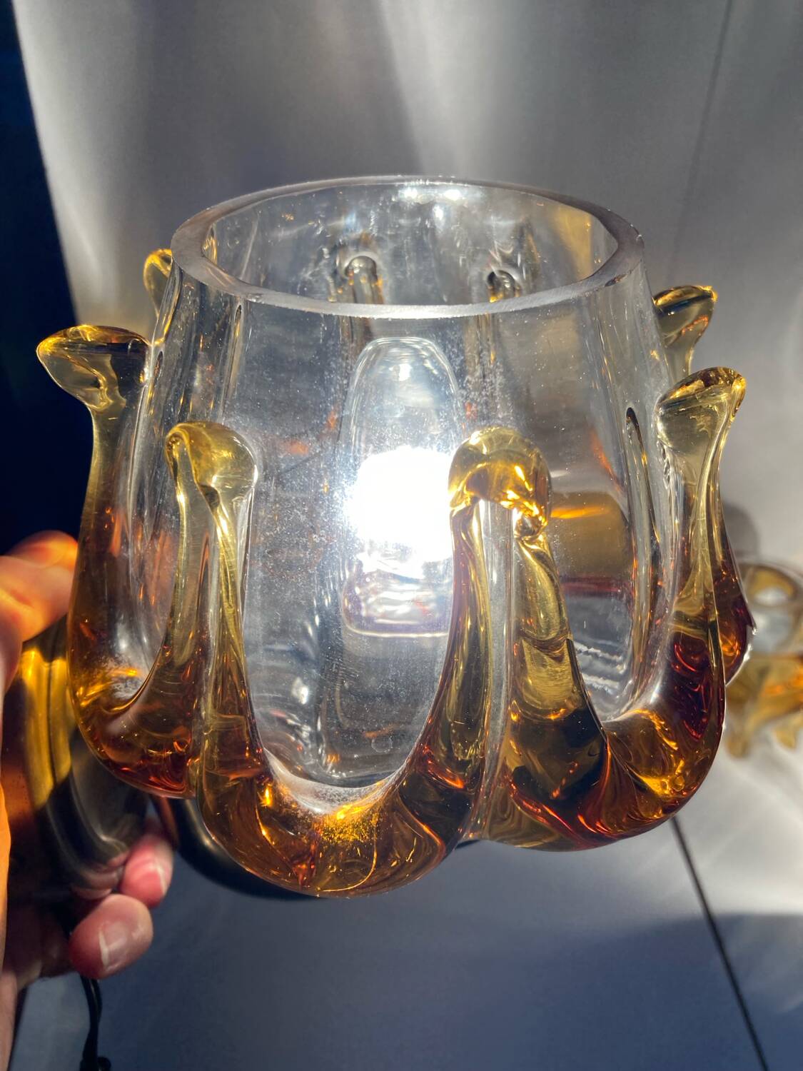 Pair of Murano glass wall sconces, vintage Italian 70s.