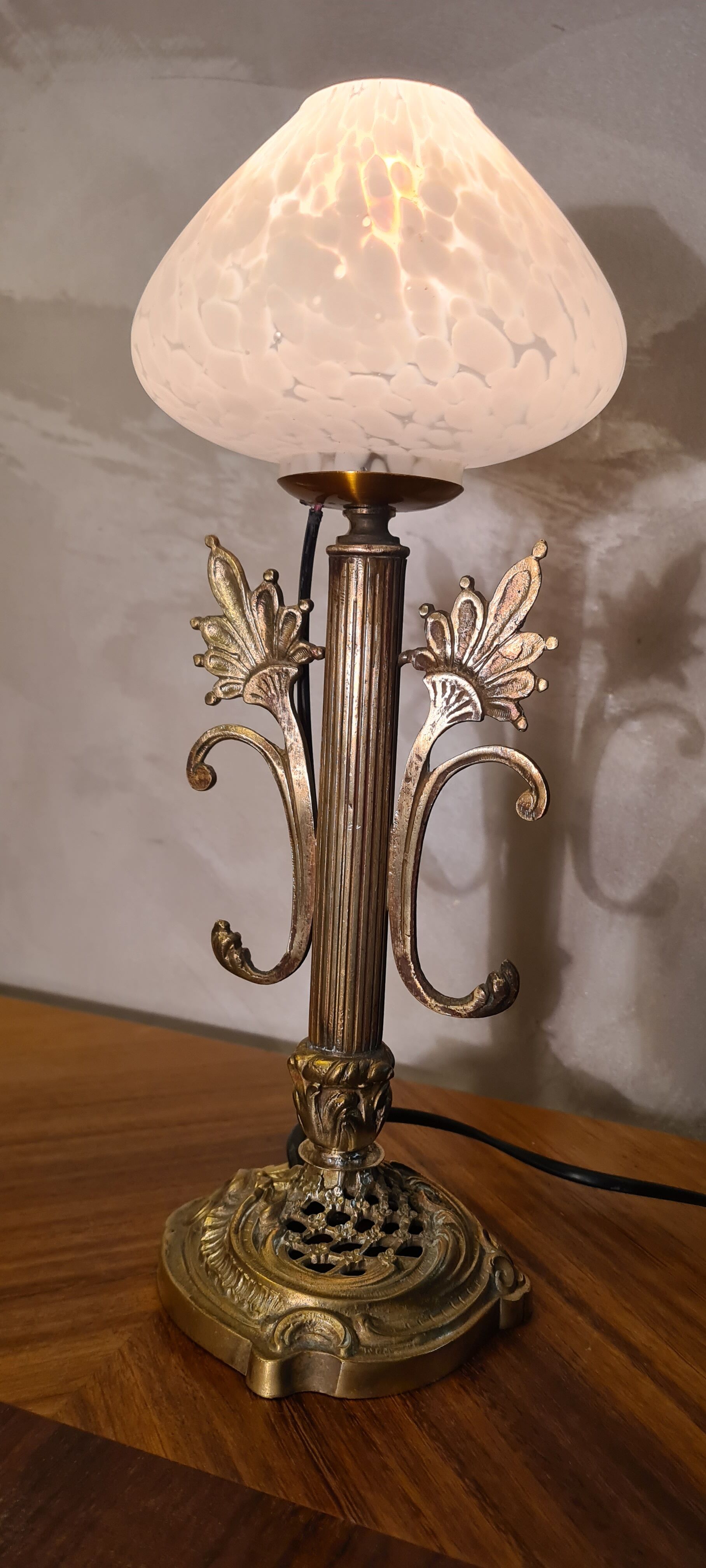 Art nouveau bronze and brass lamp