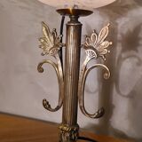 Art nouveau bronze and brass lamp