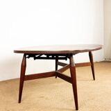 Danish high and low table in teak and brown lacquered wood, Smørrebrø model