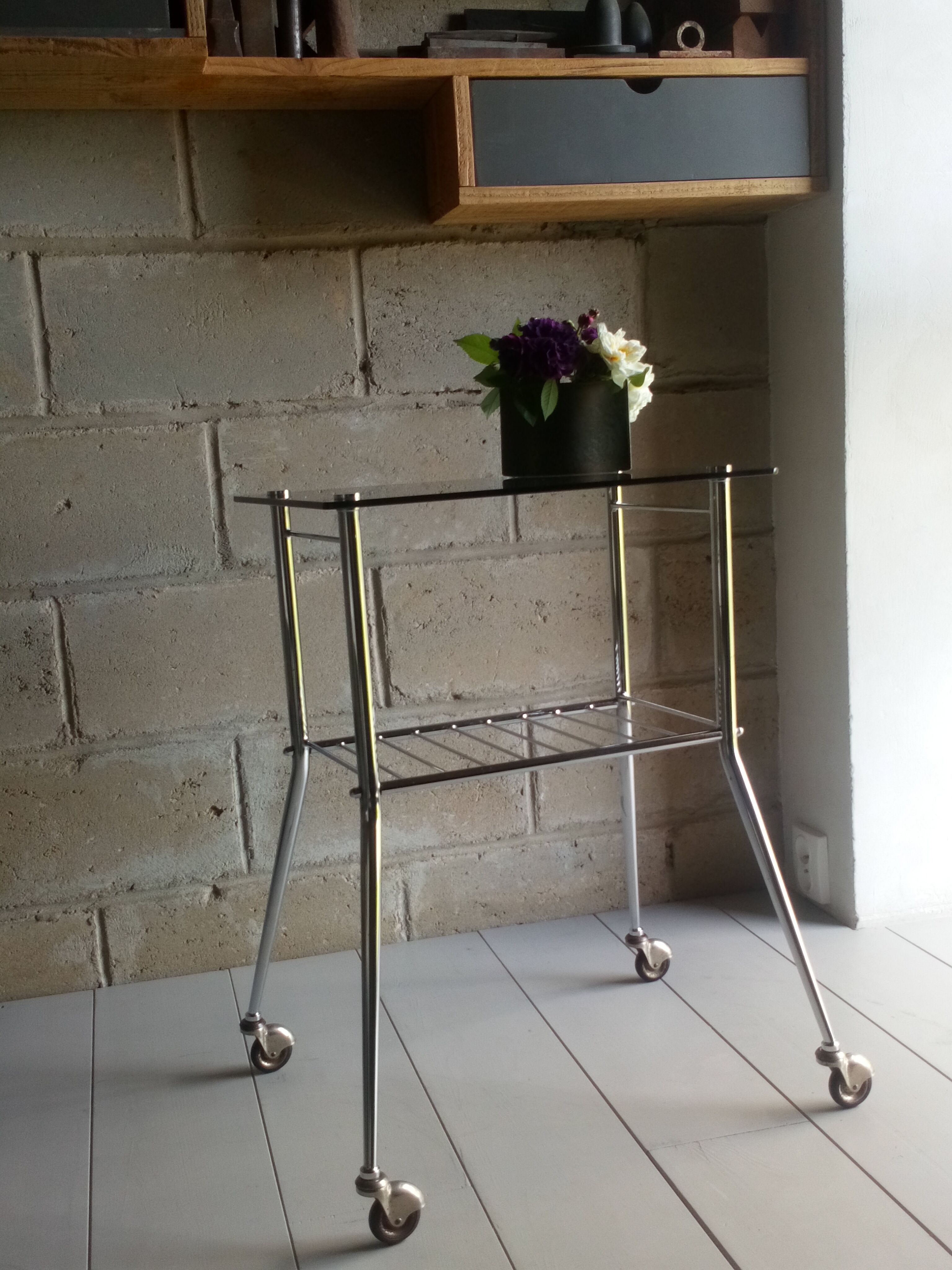 Side table feet thongs and tray smoked glass 1960